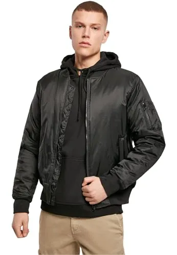 Build Your Brand Herren Jacke Bomber Jacket, Bomberjacke für Männer, leichte Sommerjacke, Black, XL