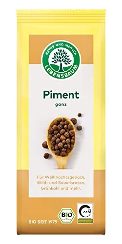 Lebensbaum Piment ganz, vielseitiges Bio-Gewürz aus Piment-Körnern, Nelken-Pfeffer für Weihnachtsgebäck, Suppen, Marinaden, leckere Braten, vegan, 30g