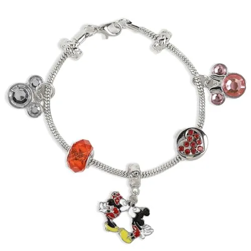 Disney Mädchen-Armband Mickey & Minnie mit Kristallanhänger, rhodiniert