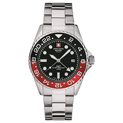 Swiss Alpine Military Herrenuhr Quarz rot schwarz - Stilvolle Herrenuhr - Armbanduhren für Herren mit Datumsanzeige, Leuchtzeigern und robustem Edelstahlarmband für optimalen Tragekomfort.