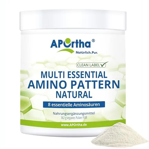 APOrtha Multi Essential Amino Pattern - 362 g Pulver mit 8 Aminosäuren - Protein Shakes & Muskelaufbau, enthält 8 essentielle Aminosäuren für optimale Muskelregeneration und -aufbau, hergestellt in Deutschland.