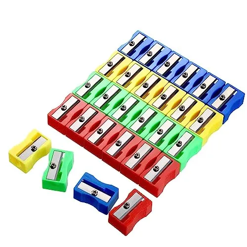 Einloch Bleistiftspitzer,50 PCS Anspitzer Kunststoff Handheld Einloch Bleistiftspitzer Anspitzer mit Kurbel Metallkeilspitzer für Schulamt Verwendung