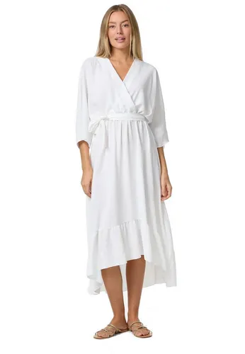 PM SELECTED Maxikleid PM-25 - Elegantes Wickelkleid in Weiß - Modisches Maxikleid in Einheitsgröße, pflegeleicht und ideal für sommerliche Anlässe mit figurumspielendem Schnitt und elegantem V-Ausschnitt.