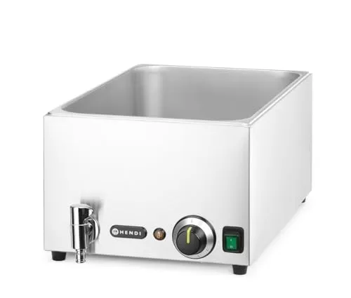 Hendi Bain-Marie KitchenLine 238912, 1200 Watt mit Ablaufhahn - Großküchentechnik mit 19 Litern Fassungsvermögen, stufenlos einstellbare Temperatur von 30°C bis 85°C und integriertem Ablaufhahn für einfachen Wasserwechsel.