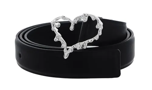 Desigual Women's Heart Belt, Black, 90 - Damen-Gürtel mit einfarbigem Design und eleganter Messingschnalle, ideal für stilvolle Akzente in jedem Outfit.