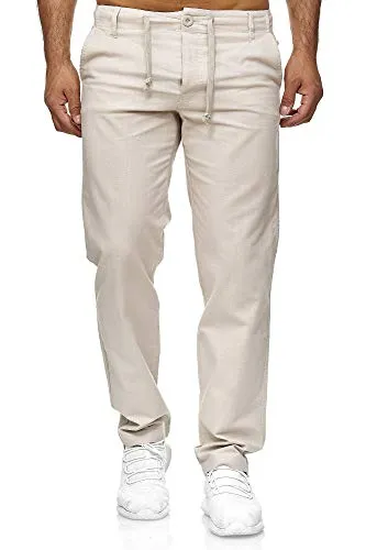 Reslad Leinenhose Männer Chino Herren-Hose lockere Sommer Stoffhose Freizeithose aus bequemer Baumwolle lang RS-3000 (2XL, Beige)