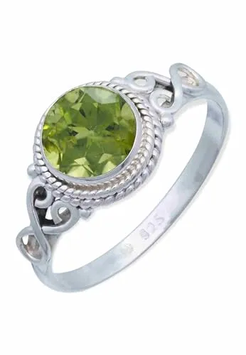 mantraroma Damen Ring 925 Silber Peridot Edelstein grün Schnörkel