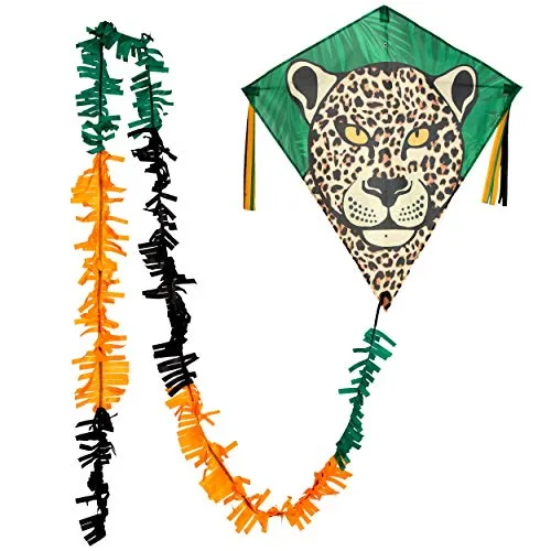 Wolkenstürmer® Eddy Leopard Kinderdrachen - Dschungel Einleinerdrachen mit Löwe inkl. Handgriff & 40m Schnur Rautendrachen - Kinderdrachen ab 3 Jahre