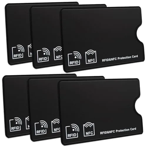 6pcs RFID Blocker Kartenhülle,NFC Schutzhülle Karte,Karten Schutzhülle,NFC Hülle,Schutz-Hülle RFID-Blocker Abgeschirmt aus PVC,für EC Karten Schutzhülle,Kreditkarte,Bankkarte,90*59 mm,Schwarz