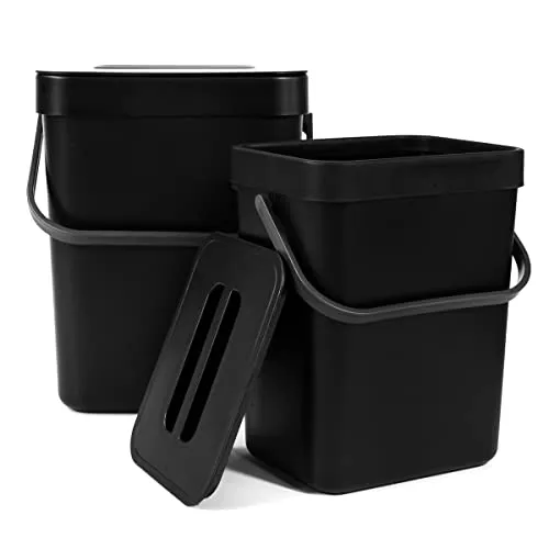 Spesh Biomülleimer Küche 2er-Set(5L+3L) Kunststoff Komposteimer Geruchsdicht Aufhängbar Abfalleimer mit Deckel für den Täglich Anfallenden Biomüll (Schwarz)