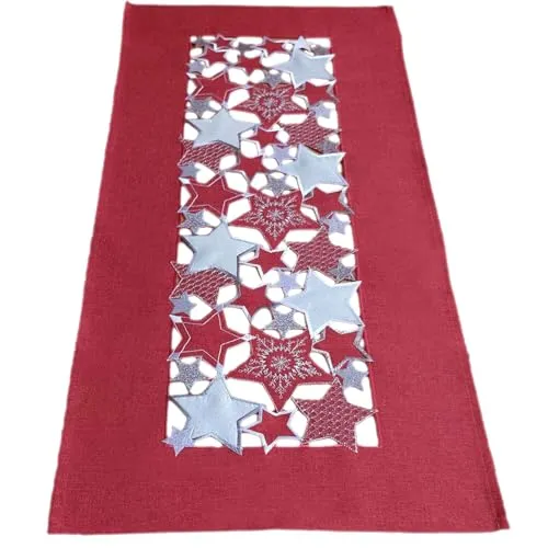texpot Tischläufer 40 x 85 cm rot Stickerei Sterne Weihnachten