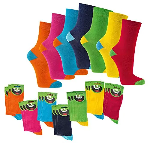 FussFreunde Kinder Socken, handgekettelt, ‎ 6 Paar für Mädchen/Jungen, weiche Baumwolle,GUTE LAUNE FARBEN (Rot, 35-38 = 9-10 Jahre)