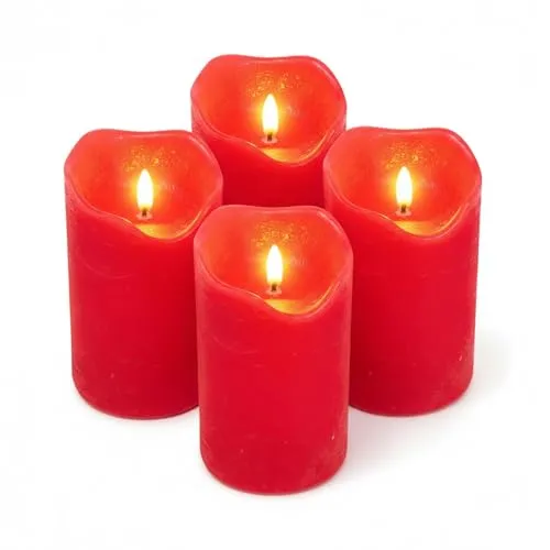 ToCi LED-Kerze Set mit Timer, 4 Stück, Rot, Ø7,5x12,5 cm - LED-Kerzen aus Echtwachs mit realistischer Flamme und Timer für sichere, gemütliche Beleuchtung – ideal für jedes Zuhause, auch mit Kindern und Haustieren!