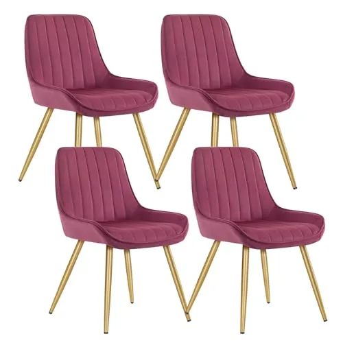 Lestarain Esszimmerstühle 4er Set, für Esszimmer Wohnzimmer Küche, Retro Küchenstühle gepolstert, Sitzfläche aus Samt, mit Metallbeine, bis 150 kg belastbar, Bordeaux