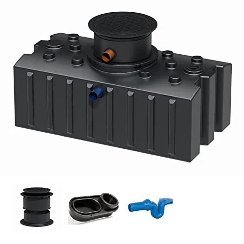 GreenLife Zisterne Flachtank 2000 Liter Basis inkl. Ausgleichsdom, Zisternendeckel, beruhigtem Zulauf und Überlaufsiphon