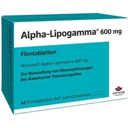 Alpha-Lipogamma 600mg Filmtabletten - Arzneimittel zur Linderung von Missempfindungen bei diabetischer Nervenschädigung (Polyneuropathie) mit antioxidativen Eigenschaften.