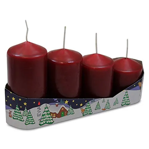 Ebersbacher Kerzenfabrik GmbH 4er Tray Stumpenkerzen Burgund, Vier Verschiedene Größen