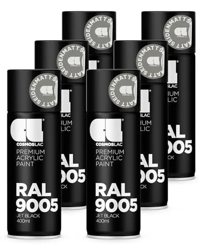 COSMOS LAC Sprühlack 400ml - RAL 9005 Schwarz Seidenmatt für DIY-Projekte - Vielseitiger Sprühlack für alle Oberflächen. Ergiebig, schnell trocknend und rostschützend. Ideal für kreatives Upcycling und wetterbeständig für den Außeneinsatz.