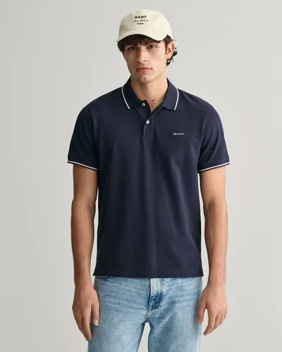 Gant Poloshirt Dunkelblau Größe S für Herren - Herren Plussize Poloshirt aus 100% Baumwolle, mit klassischem Polokragen und Kontraststreifen für einen stilvollen Look.