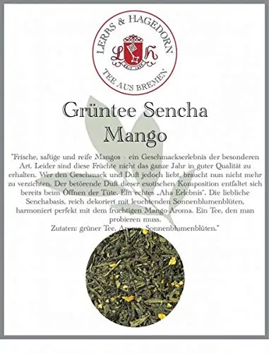 Lerbs & Hagedorn, Grüntee Sencha Mango | Frisch-Saftige Note 1kg (ca. 81 Liter) Mit Sonnenblumenblüten