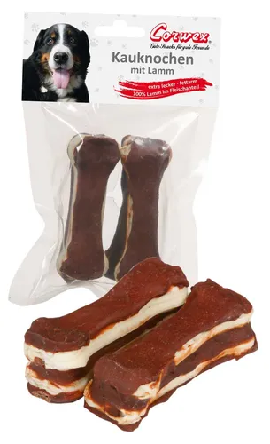 Corwex Kauknochen mit Lamm 10 cm (2 Stück) – Calciumreicher Kauspaß für mittlere