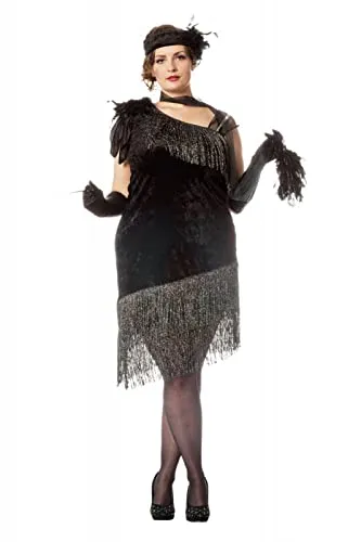 Damenkostüm Charlston Schwarz, Gr. 48 - Elegantes Kostüm für Damen im Charlston-Stil, perfekt für Karneval und Mottopartys, von Wilbers Karnaval.