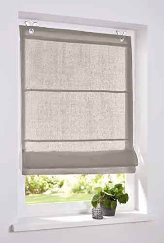 METIS Linen Raffrollo, 60 x 140 cm aus 100% Leinen - Raffrollo aus 100% Leinen, blickdicht und waschbar bei 30°C. Einfache Montage ohne Schrauben – einfach einhängen und fertig! Ideal für stilvolle Fensterdekoration.