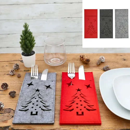 Bestecktaschen aus Filz für Weihnachten 24 cm Besteckhalter für Weihnachten 6 x