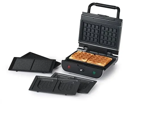 SENYA Waffeleisen und Sandwichmaker 3-in-1, Waffeln, Waffeln & Sandwiches, 3 austauschbare antihaftbeschichtete Platten, vertikale Aufbewahrung, leicht zu reinigen
