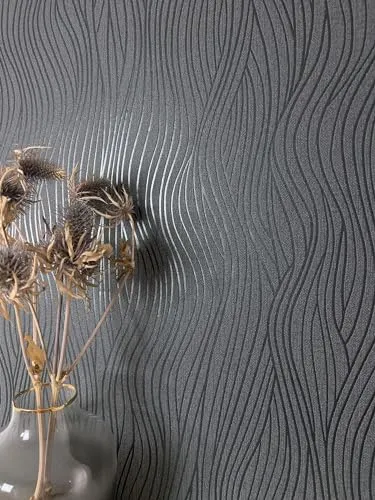 Newroom Tapete Anthrazit Vliestapete Wellen in grau von Newroom