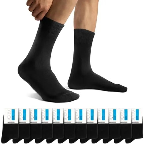 Falechay Business Socken Damen Herren 12 Paar ohne drückende Naht extra breiter Schaft , 35-38, 12 X Schwarz