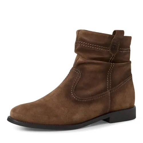 Stiefelette TAMARIS, Damen, Gr. 38, braun - Wanderschuhe, elegante Stiefelette aus Veloursleder im slouchy Look mit komfortablem Blockabsatz und Touch it Dämpfung für höchsten Tragekomfort.