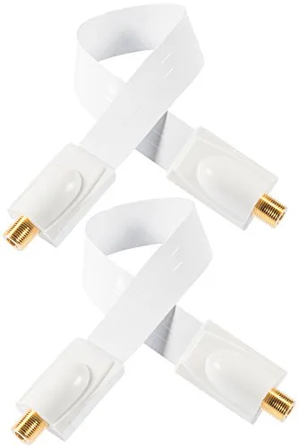 POPPSTAR 2x 52cm SAT Fensterdurchführung (0,2 mm Fensterdurchführung SAT Kabel sehr flach), Kupplung (F-Stecker), vergoldete Kontakte, 4 Klebepads, weiß