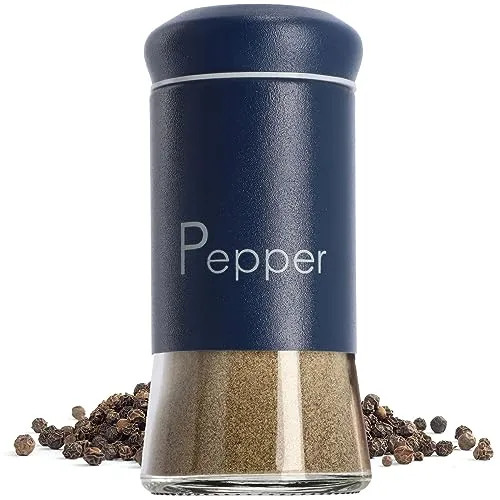 KADAX Salz-und Pfefferstreuer, 1er Set, 90ml, Streuer aus Glas und Edelstahl, Salzstreuer mid Deckel, Tischset, Gewürzgläser (Dunkelblau, Pfeffer)