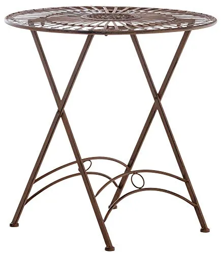 CLP Bistrotisch Tegal Aus Eisen - Antik brauner Gartentisch mit kunstvollen Verzierungen - Beistelltisch mit handgefertigten Details und nostalgischem Design, ideal für Balkon oder Garten. Extrem stabil aus Eisen und pflegeleicht.