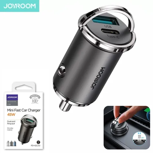 Joyroom Schnelles Auto-Ladegerät Usb Typ C / Usb 45 W 5 A Leistung Schnellladung 3.0 Afc Scp Grau (C-A35)