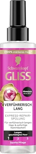Gliss Express-Repair-Spülung Verführerisch Lang (200 ml), Haarspülung für verführerisch langes Haar, Pflegespülung mit Hitzeschutz für Schutz vor zukünftigen Haarschäden