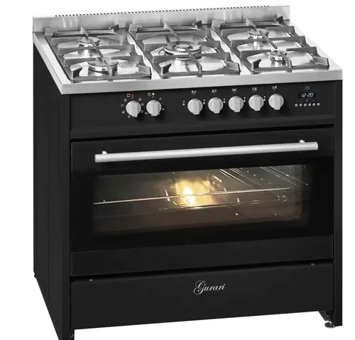 Gurari Gas Elektro Standherd 90 cm Range Coocker Edelstahl Schwarz 121 L 4,0 kW