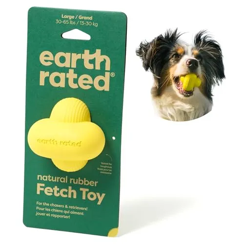 Earth Rated Hundeball, EIN interaktiver Apportierball für alle Rassen in verschiedenen Größen, aus Naturgummi, das perfekte Spielzeug für drinnen und draußen, groß, gelb