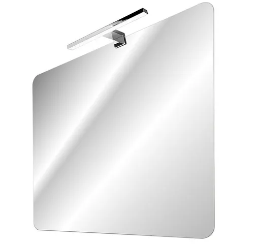 Lomadox Badspiegel MIRROR-56 mit LED-Aufsatzleuchte - Eleganter Badezimmer Spiegel 80x70cm mit chromfarbener LED-Beleuchtung für optimale Lichtverhältnisse. Hochwertige Materialien und rahmenloses Design für eine stilvolle Raumgestaltung.