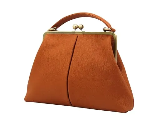 Taschenkinder Damen Echtleder Handtasche Vintage – große Henkeltasche & Schultertasche aus Leder, Bügelverschluss, – Modell „Große Olive“ (Braun)