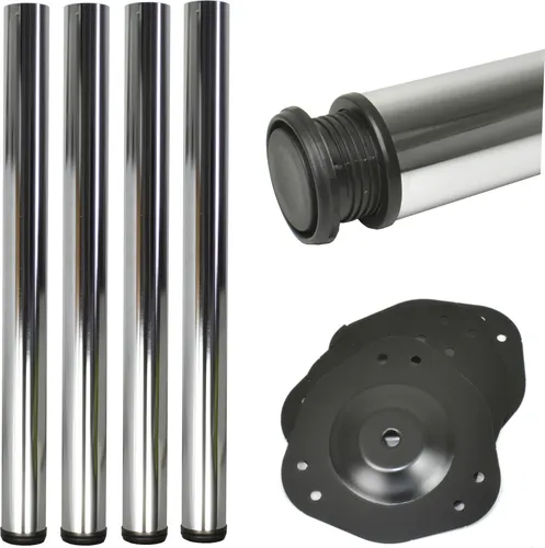4x Höhenverstellbare Tischbeine Ø60mm – Chrom, 710mm + 30mm Verstellung, mit Montageplatte