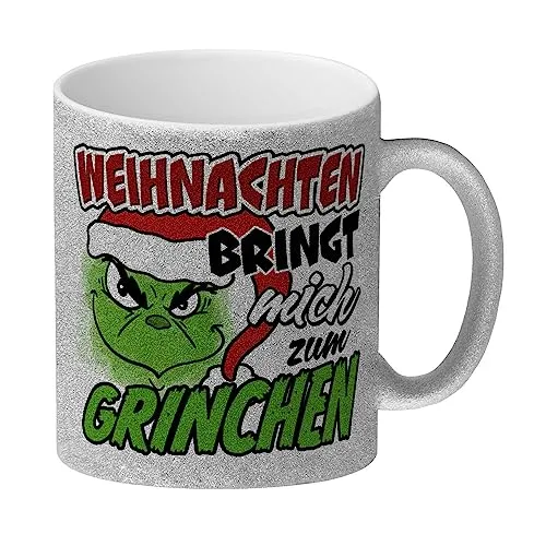 speecheese Weihnachten bringt mich zum grinchen Glitzer-Kaffeebecher