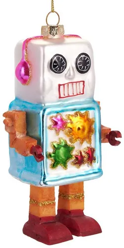 BRUBAKER Christbaumschmuck Mundgeblasene Weihnachtskugel Bunter Roboter, Weihnachtsschmuck-Anhänger aus Glas, handbemalt - 12.5 cm