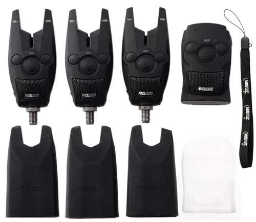 Prologic BAT+ Bite Alarm Blue Set 3+1 - Bissanzeiger Set für Karpfenangeln mit 5 Sensibilitäts- und 6 Lautstärkestufen, inklusive Lautlosmodus. 100m Funkreichweite und wasserdicht für besten Angelkomfort.