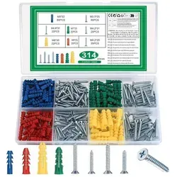 Dübelset 314Stk Betonschrauben und Schlagdübel - Praktisches Dübelset mit 314 Teilen, ideal für vielseitige Befestigungen in Gipskarton, Beton und Ziegel. Robuste Qualität sorgt für sichere Verbindungen bei Renovierungsprojekten.