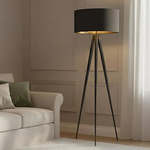 Lindby Stehlampe Dreibein schwarz gold mit Fußschalter in gold von Lindby