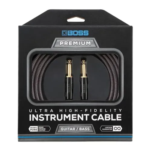 BOSS BIC-P10 Ultra-High-Fidelity Instrumentenkabel – 3 m – Gerader auf gerader 6,3-mm-Klinkenstecker mit 24 Karat vergoldeten Steckerkontakten – Herausragender Sound, hohe Geräuschunterdrückung