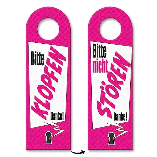 Bitte nicht stören oder klopfen Türhänger mit Schlüsselloch Motiv in pink als praktisches Türschild für Menschen die nicht gestört werden wollen wenn sie am arbeiten sind
