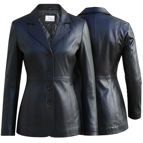 German Wear Damen Midi Ledermantel Trenchcoat echtleder Mantel aus Lammnappa Leder Schwarz, Größe:L